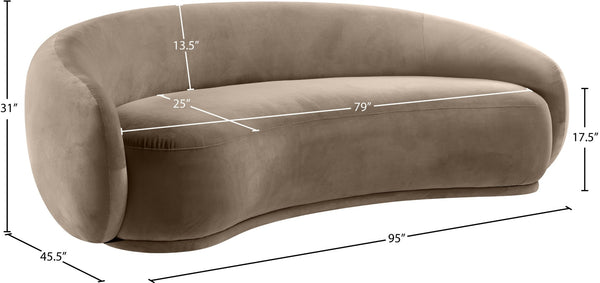Meridian Furniture Emery Curved Velvet Sofa with Deep Cushioned Seating and Rounded Arms for Modern Living Rooms Taupe 95 inches 44044Taupe-S