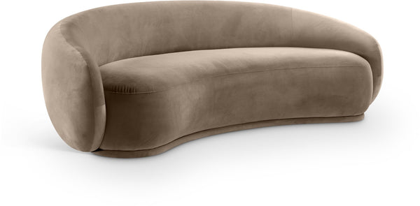 Meridian Furniture Emery Curved Velvet Sofa with Deep Cushioned Seating and Rounded Arms for Modern Living Rooms Taupe 95 inches 44044Taupe-S