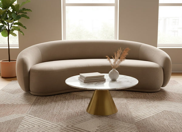 Meridian Furniture Emery Curved Velvet Sofa with Deep Cushioned Seating and Rounded Arms for Modern Living Rooms Taupe 95 inches 44044Taupe-S