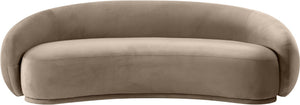 Meridian Furniture Emery Curved Velvet Sofa with Deep Cushioned Seating and Rounded Arms for Modern Living Rooms Taupe 95 inches 44044Taupe-S