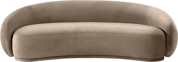 Meridian Furniture Emery Curved Velvet Sofa with Deep Cushioned Seating and Rounded Arms for Modern Living Rooms Taupe 95 inches 44044Taupe-S