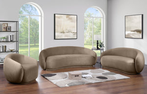 Meridian Furniture Emery Curved Velvet Sofa with Deep Cushioned Seating and Rounded Arms for Modern Living Rooms Taupe 95 inches 44044Taupe-S