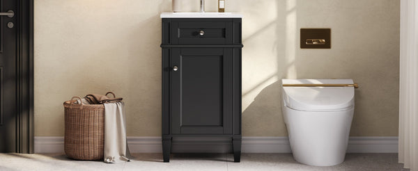 English Elm 18-inch French Style Freestanding Bathroom Vanity with Ceramic Sink Soft Close Storage Black N710P411340B