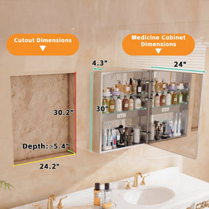 English Elm 24" Aluminum Medicine Cabinet Led Mirror with Dimmable Light Digital Display Storage W5609P461383