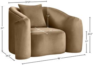 Meridian Furniture Destin Sculptural Velvet Accent Chair with Organic Curves for Modern Living Room Comfort Beige 44052Beige-C