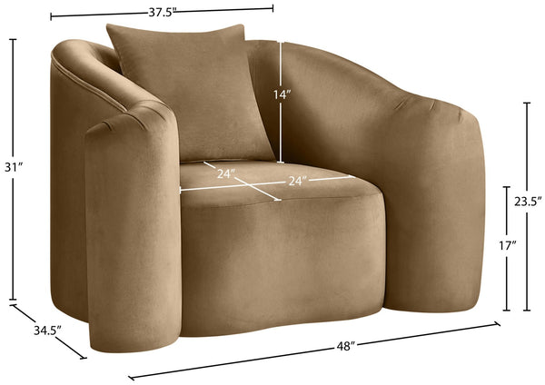 Meridian Furniture Destin Sculptural Velvet Accent Chair with Organic Curves for Modern Living Room Comfort Beige 44052Beige-C