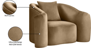Meridian Furniture Destin Sculptural Velvet Accent Chair with Organic Curves for Modern Living Room Comfort Beige 44052Beige-C