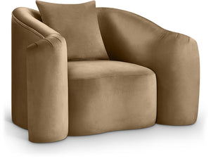 Meridian Furniture Destin Sculptural Velvet Accent Chair with Organic Curves for Modern Living Room Comfort Beige 44052Beige-C