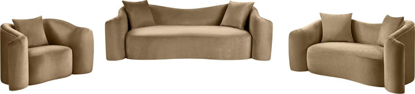 Meridian Furniture Destin Sculptural Velvet Accent Chair with Organic Curves for Modern Living Room Comfort Beige 44052Beige-C