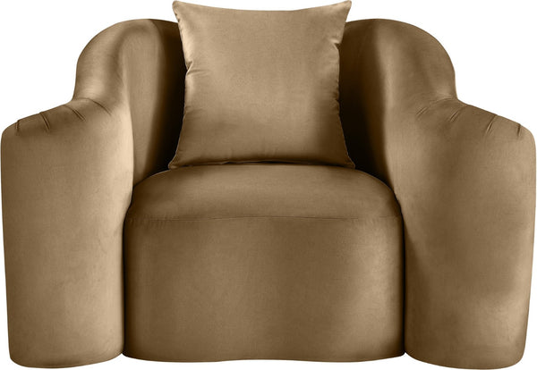 Meridian Furniture Destin Sculptural Velvet Accent Chair with Organic Curves for Modern Living Room Comfort Beige 44052Beige-C