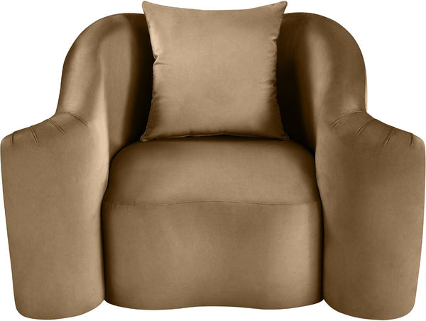 Meridian Furniture Destin Sculptural Velvet Accent Chair with Organic Curves for Modern Living Room Comfort Beige 44052Beige-C