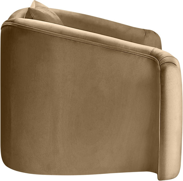 Meridian Furniture Destin Sculptural Velvet Accent Chair with Organic Curves for Modern Living Room Comfort Beige 44052Beige-C