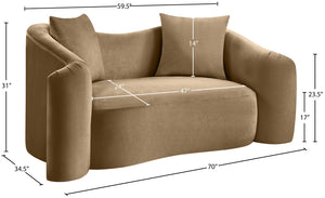 Meridian Furniture Destin Curved Velvet Loveseat with Plush Cushions and Sculpted Frame for Modern Living Rooms Beige 44052Beige-L