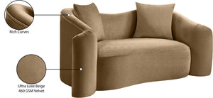 Meridian Furniture Destin Curved Velvet Loveseat with Plush Cushions and Sculpted Frame for Modern Living Rooms Beige 44052Beige-L