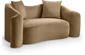 Meridian Furniture Destin Curved Velvet Loveseat with Plush Cushions and Sculpted Frame for Modern Living Rooms Beige 44052Beige-L