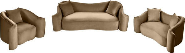 Meridian Furniture Destin Curved Velvet Loveseat with Plush Cushions and Sculpted Frame for Modern Living Rooms Beige 44052Beige-L