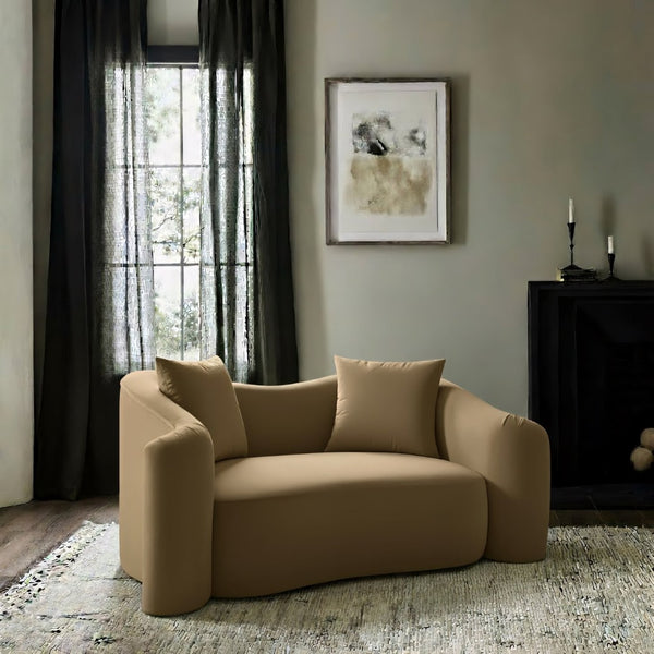Meridian Furniture Destin Curved Velvet Loveseat with Plush Cushions and Sculpted Frame for Modern Living Rooms Beige 44052Beige-L