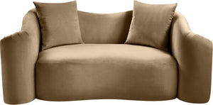 Meridian Furniture Destin Curved Velvet Loveseat with Plush Cushions and Sculpted Frame for Modern Living Rooms Beige 44052Beige-L