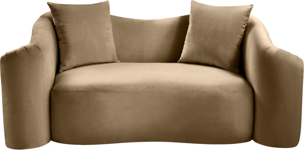 Meridian Furniture Destin Curved Velvet Loveseat with Plush Cushions and Sculpted Frame for Modern Living Rooms Beige 44052Beige-L