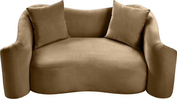 Meridian Furniture Destin Curved Velvet Loveseat with Plush Cushions and Sculpted Frame for Modern Living Rooms Beige 44052Beige-L