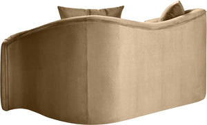 Meridian Furniture Destin Curved Velvet Loveseat with Plush Cushions and Sculpted Frame for Modern Living Rooms Beige 44052Beige-L