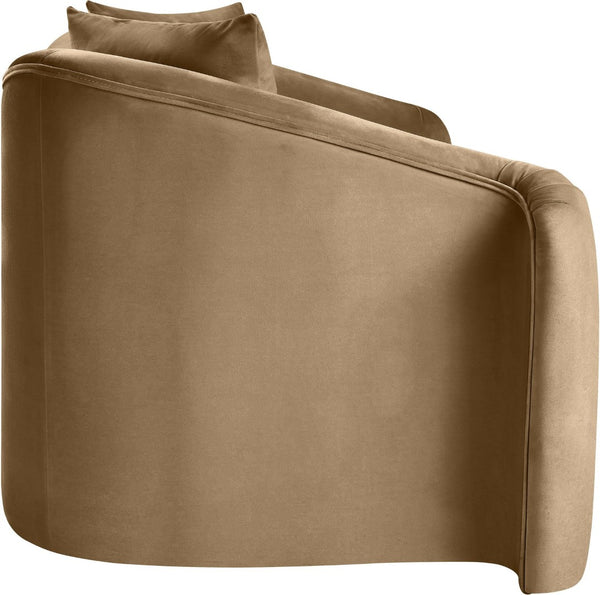 Meridian Furniture Destin Curved Velvet Loveseat with Plush Cushions and Sculpted Frame for Modern Living Rooms Beige 44052Beige-L