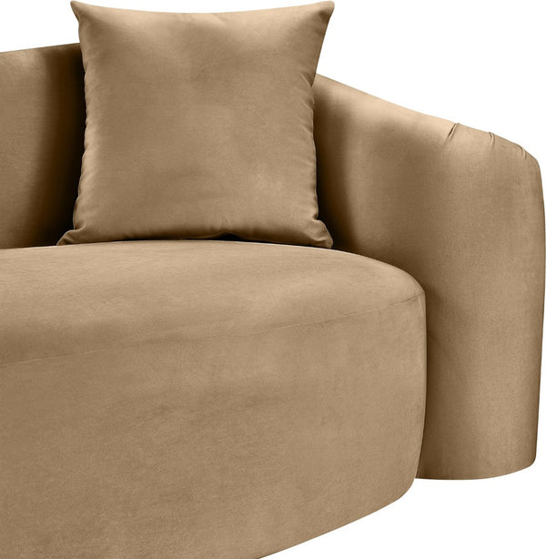 Meridian Furniture Destin Curved Velvet Loveseat with Plush Cushions and Sculpted Frame for Modern Living Rooms Beige 44052Beige-L
