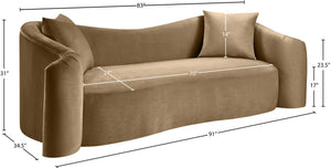 Meridian Furniture Destin Curved Velvet Sofa with Plush Deep Cushions for Modern Living Room Style and Comfort Beige 44052Beige-S