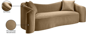 Meridian Furniture Destin Curved Velvet Sofa with Plush Deep Cushions for Modern Living Room Style and Comfort Beige 44052Beige-S