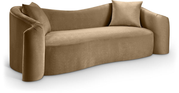 Meridian Furniture Destin Curved Velvet Sofa with Plush Deep Cushions for Modern Living Room Style and Comfort Beige 44052Beige-S