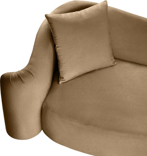 Meridian Furniture Destin Curved Velvet Sofa with Plush Deep Cushions for Modern Living Room Style and Comfort Beige 44052Beige-S