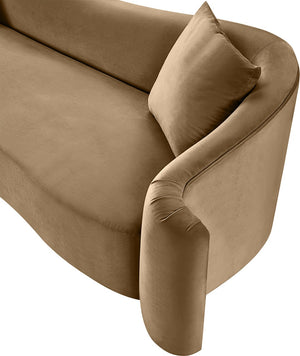 Meridian Furniture Destin Curved Velvet Sofa with Plush Deep Cushions for Modern Living Room Style and Comfort Beige 44052Beige-S