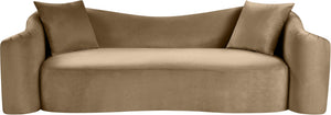 Meridian Furniture Destin Curved Velvet Sofa with Plush Deep Cushions for Modern Living Room Style and Comfort Beige 44052Beige-S