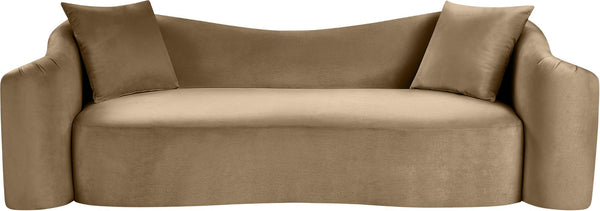 Meridian Furniture Destin Curved Velvet Sofa with Plush Deep Cushions for Modern Living Room Style and Comfort Beige 44052Beige-S