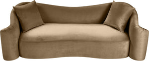Meridian Furniture Destin Curved Velvet Sofa with Plush Deep Cushions for Modern Living Room Style and Comfort Beige 44052Beige-S