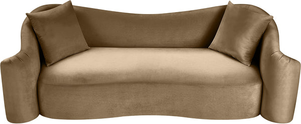 Meridian Furniture Destin Curved Velvet Sofa with Plush Deep Cushions for Modern Living Room Style and Comfort Beige 44052Beige-S