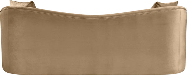Meridian Furniture Destin Curved Velvet Sofa with Plush Deep Cushions for Modern Living Room Style and Comfort Beige 44052Beige-S