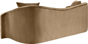 Meridian Furniture Destin Curved Velvet Sofa with Plush Deep Cushions for Modern Living Room Style and Comfort Beige 44052Beige-S