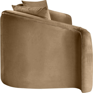 Meridian Furniture Destin Curved Velvet Sofa with Plush Deep Cushions for Modern Living Room Style and Comfort Beige 44052Beige-S