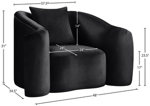 Meridian Furniture Destin Sculptural Velvet Accent Chair with Organic Curves for Modern Living Room Comfort Black 44052Black-C