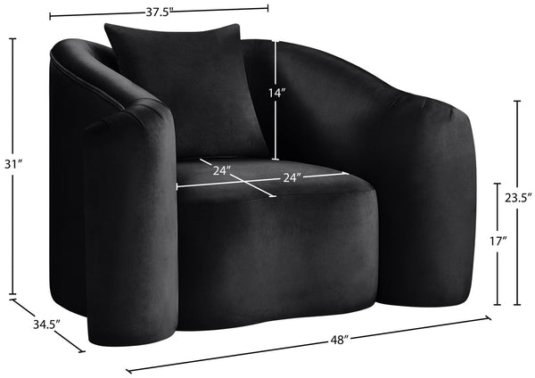 Meridian Furniture Destin Sculptural Velvet Accent Chair with Organic Curves for Modern Living Room Comfort Black 44052Black-C