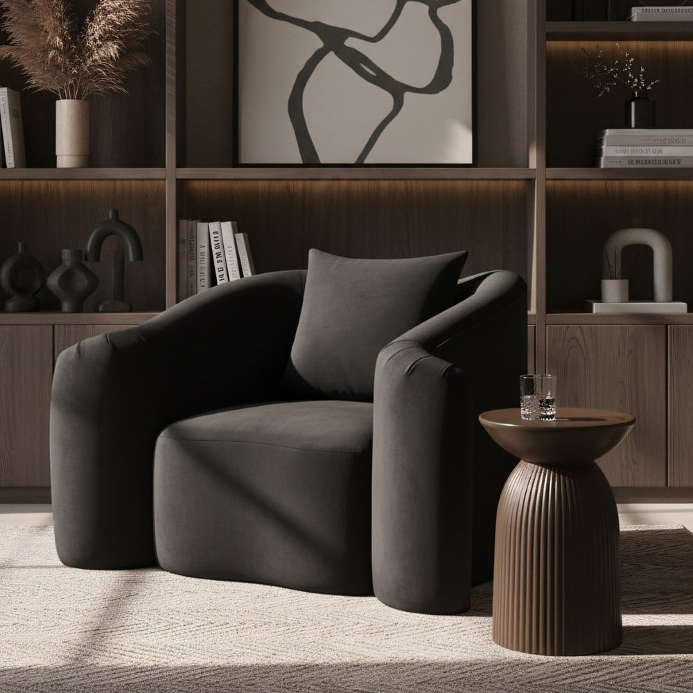 Meridian Furniture Destin Sculptural Velvet Accent Chair with Organic Curves for Modern Living Room Comfort Black 44052Black-C