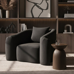 Meridian Furniture Destin Sculptural Velvet Accent Chair with Organic Curves for Modern Living Room Comfort Black 44052Black-C