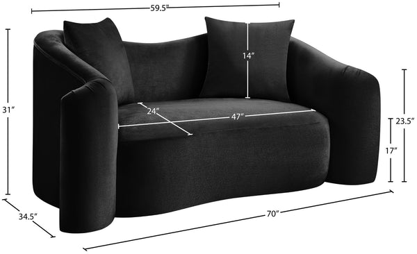 Meridian Furniture Destin Curved Velvet Loveseat with Plush Cushions and Sculpted Frame for Modern Living Rooms Black 44052Black-L