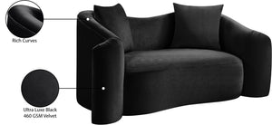Meridian Furniture Destin Curved Velvet Loveseat with Plush Cushions and Sculpted Frame for Modern Living Rooms Black 44052Black-L