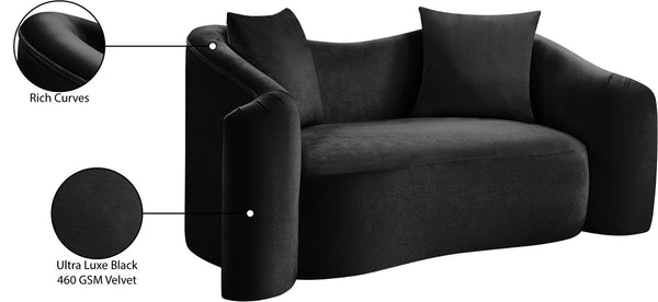 Meridian Furniture Destin Curved Velvet Loveseat with Plush Cushions and Sculpted Frame for Modern Living Rooms Black 44052Black-L
