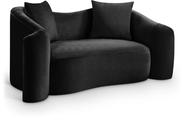 Meridian Furniture Destin Curved Velvet Loveseat with Plush Cushions and Sculpted Frame for Modern Living Rooms Black 44052Black-L