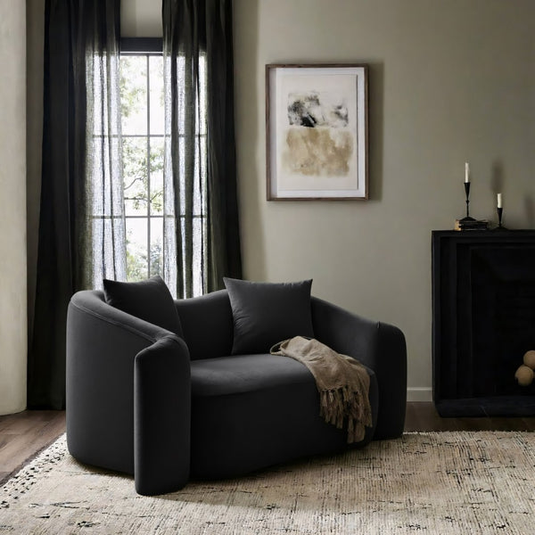 Meridian Furniture Destin Curved Velvet Loveseat with Plush Cushions and Sculpted Frame for Modern Living Rooms Black 44052Black-L