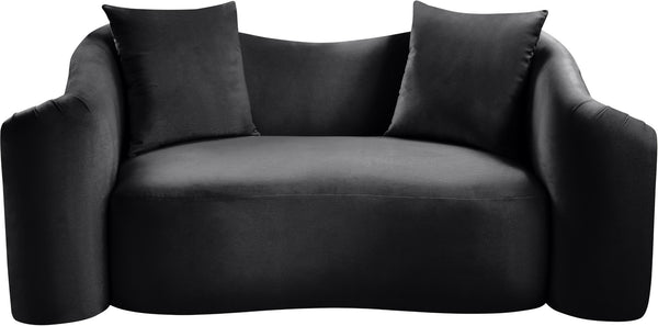 Meridian Furniture Destin Curved Velvet Loveseat with Plush Cushions and Sculpted Frame for Modern Living Rooms Black 44052Black-L