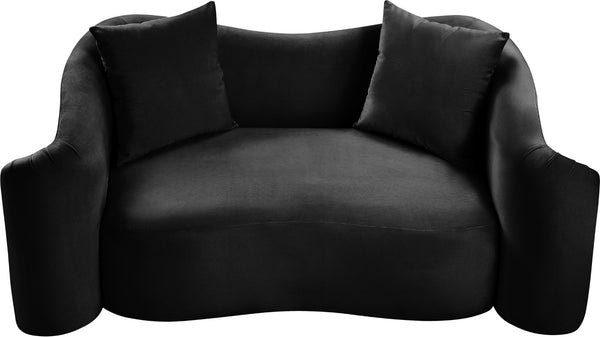 Meridian Furniture Destin Curved Velvet Loveseat with Plush Cushions and Sculpted Frame for Modern Living Rooms Black 44052Black-L
